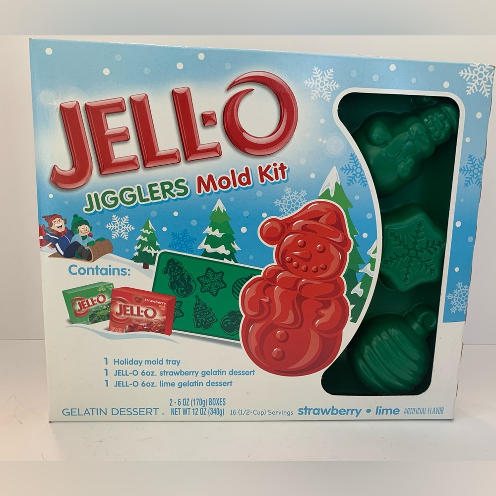 Old Stock JELL-O Winter Jigglers Mold Kit Snowman, Snowflake, Christmas Tree